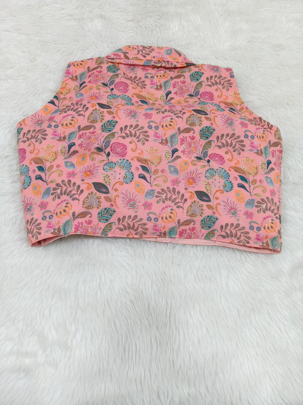 Premium Pink Floral Pure Cotton Designer Blouse – Collared Neck