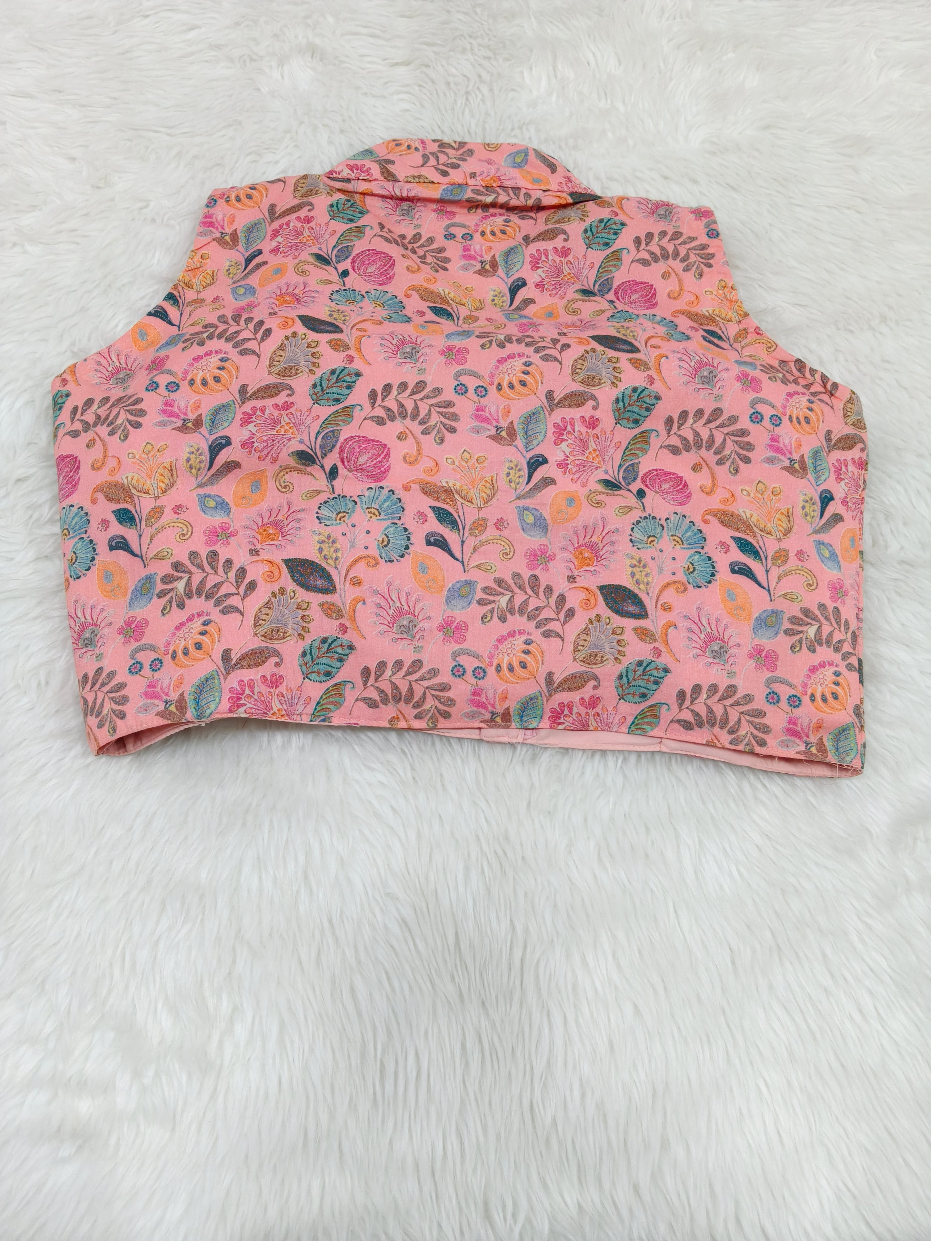 Premium Pink Floral Pure Cotton Designer Blouse – Collared Neck