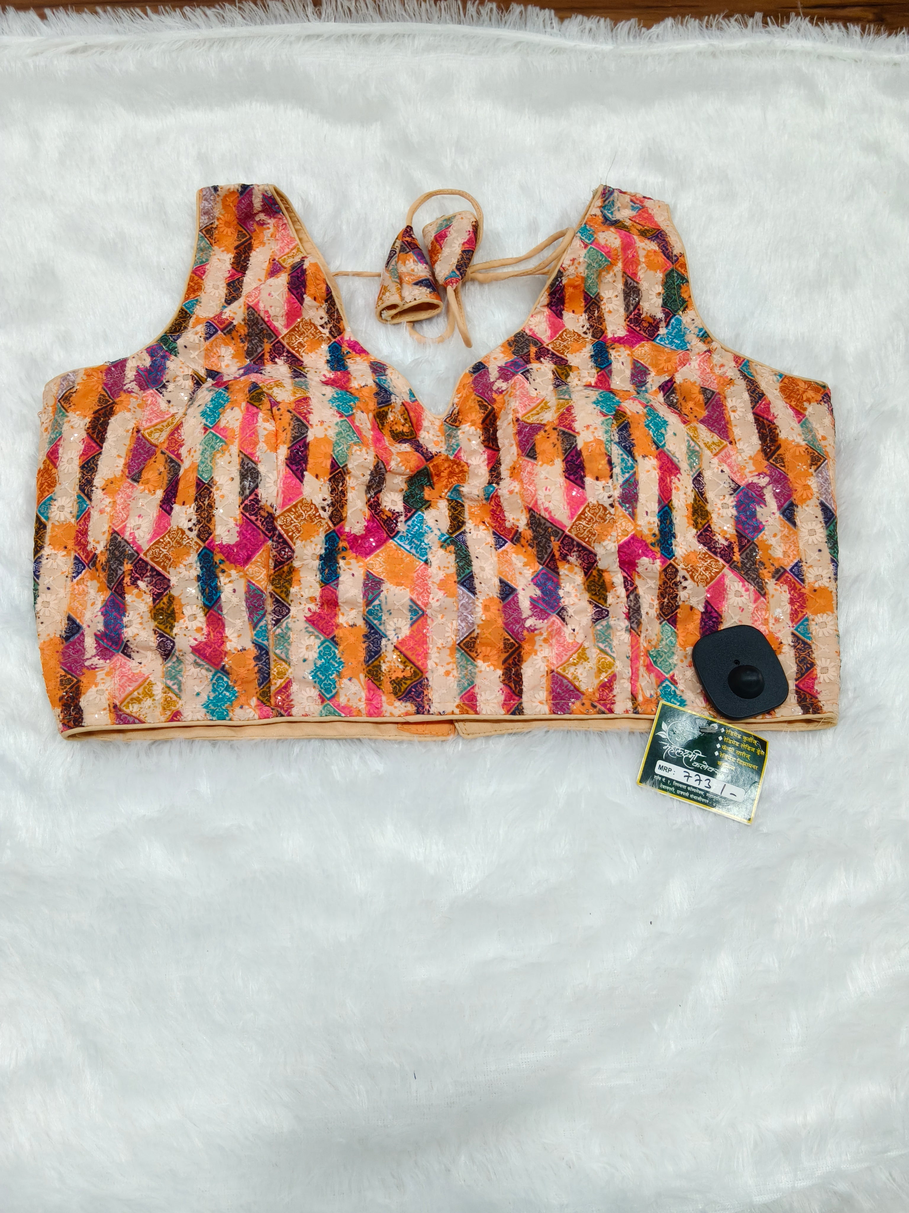 Peach Multicolor Geometric Digital Print Pure Cotton Designer Blous