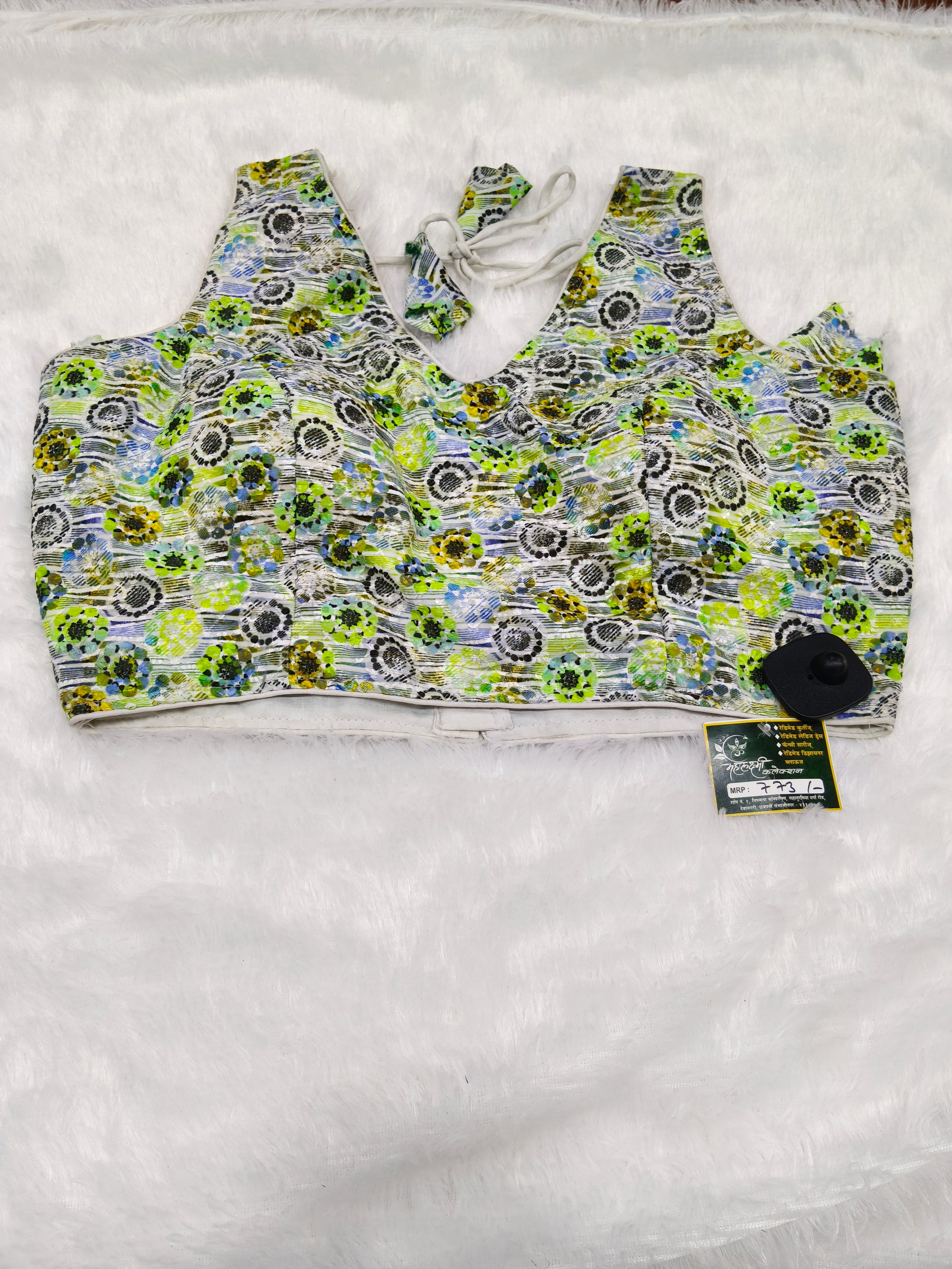 White & Lime Green Abstract Floral Digital Print Pure Cotton Designer Blouse