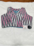 Grey & Pink Ikkat Cotton Designer Blouse – Sleeveless V-Neck
