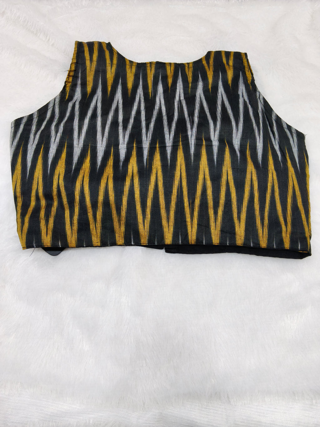 Black Ikkat Cotton Designer Blouse – V-Neck