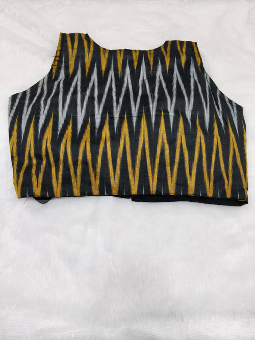 Black Ikkat Cotton Designer Blouse – V-Neck