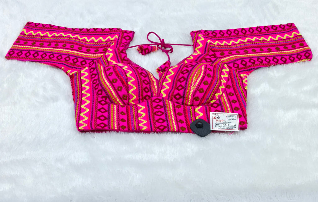 Pink Woolen Pattern Cotton Saree Blouse | Readymade