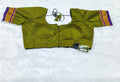 Olive Green Khann Cotton Designer Blouse with Traditional Border Sleeves