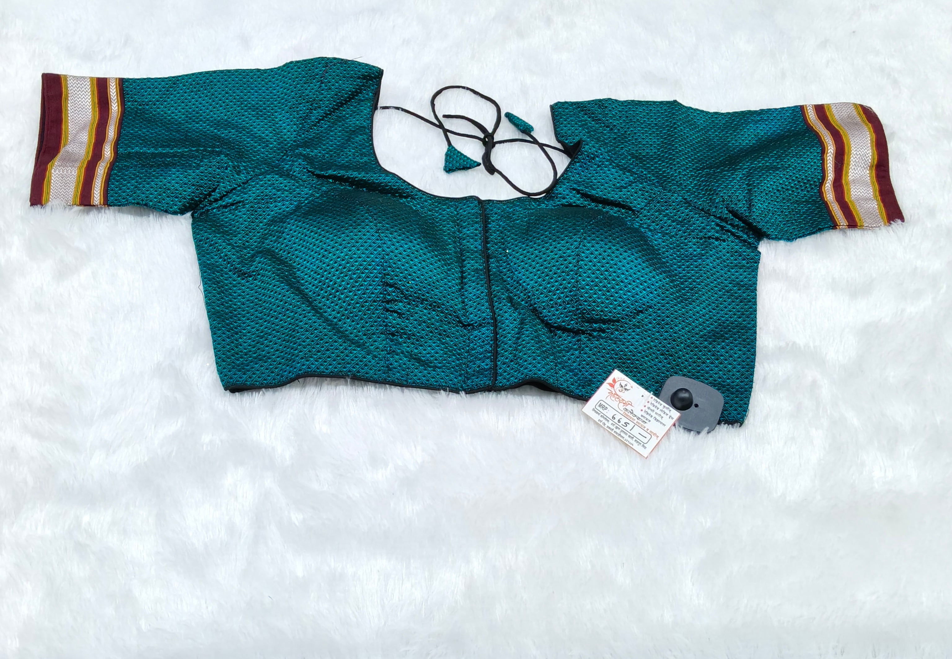 Teal Green Khann Cotton Designer Blouse with Traditional Border Sleeves