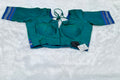 Emerald Green Khann Cotton Designer Blouse with Blue Border Sleeves