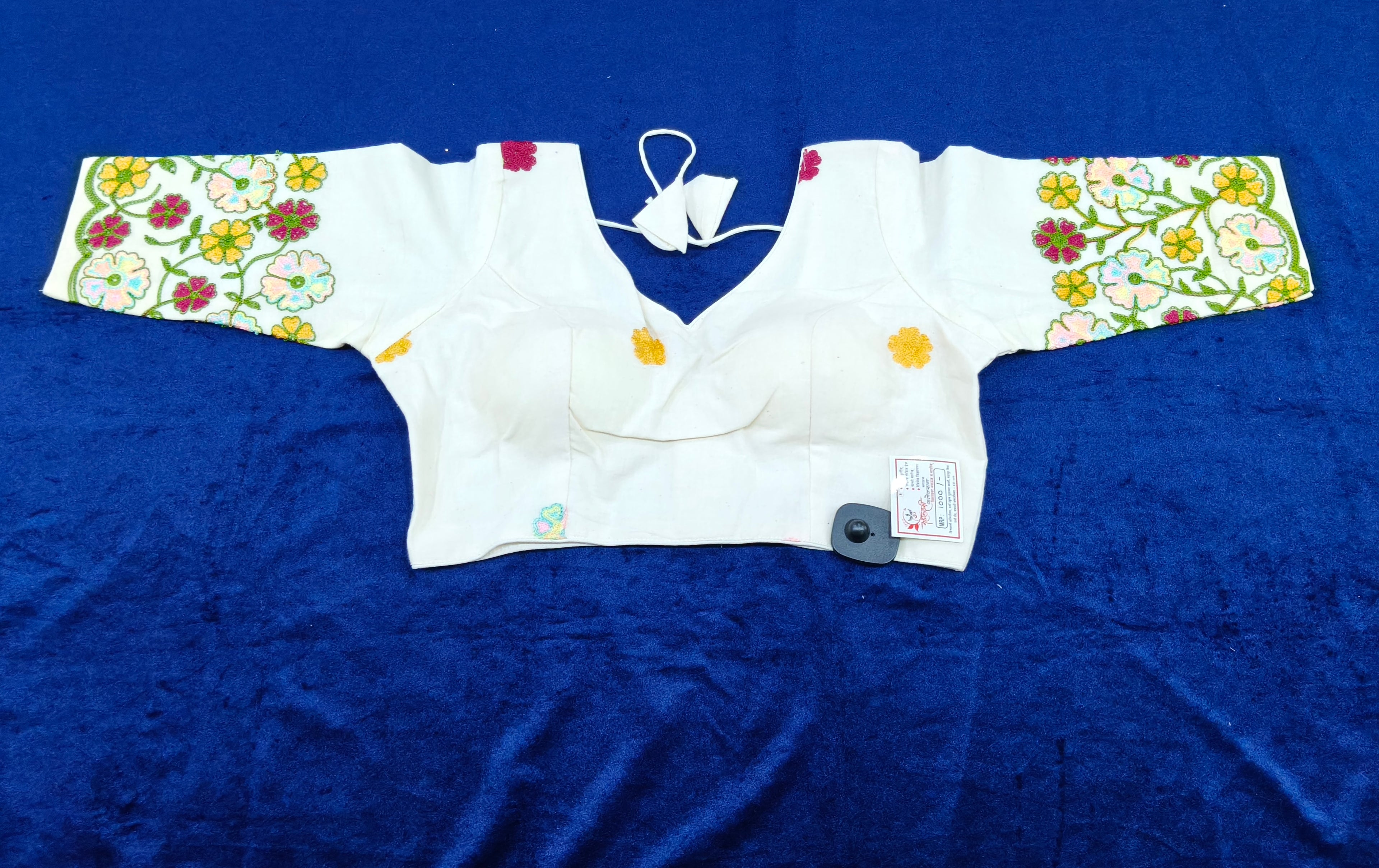 Off White Khadi Cotton Embroidered Designer Blouse – 3/4th Sleeves V-Neck