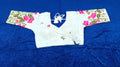 Off White Khadi Cotton Designer Blouse with Pink Lotus Embroidered Sleeves – 3/4th Sleeves