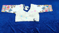 Off White Khadi Cotton Designer Blouse with Multicolor Nature Embroidered Sleeves – 3/4th Sleeves