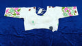Off White Khadi Cotton Designer Blouse with Floral Embroidered Sleeves – 3/4th Sleeves