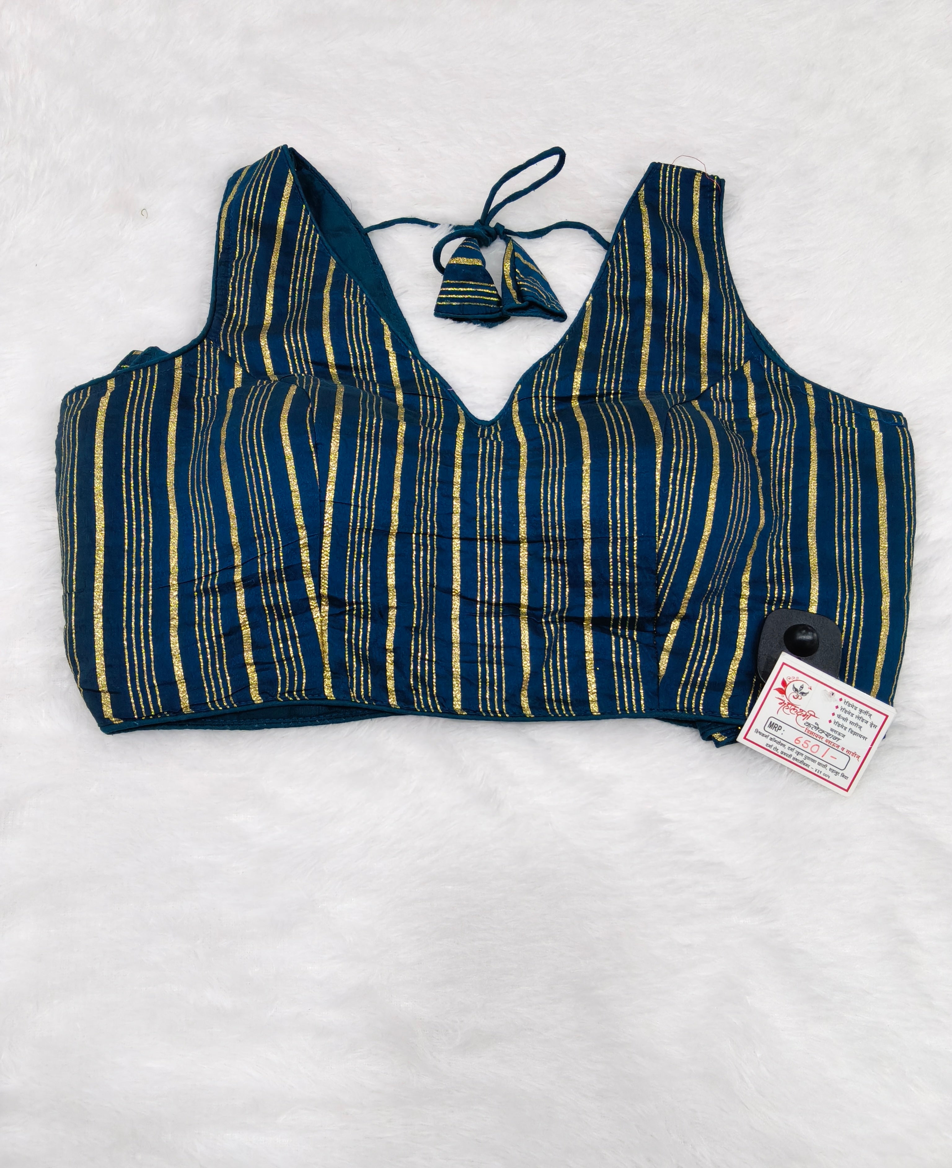 Teal Blue Gota Patti Cotton Designer Blouse-Back Open
