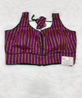 Multi Colour Striped Cotton Designer Sleeveless Saree Blouse | Black, Pink & Green