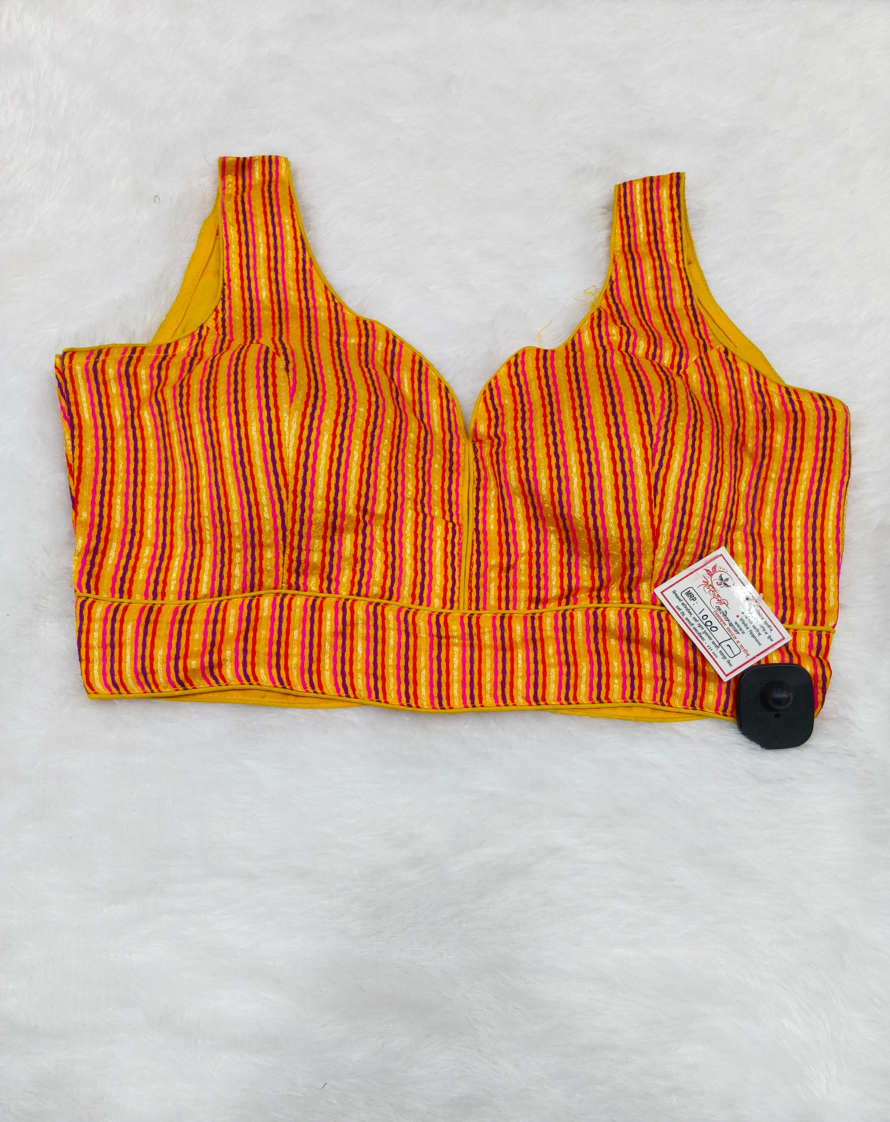 Yellow Multi Colour Striped Cotton Designer Sleeveless Saree Blouse