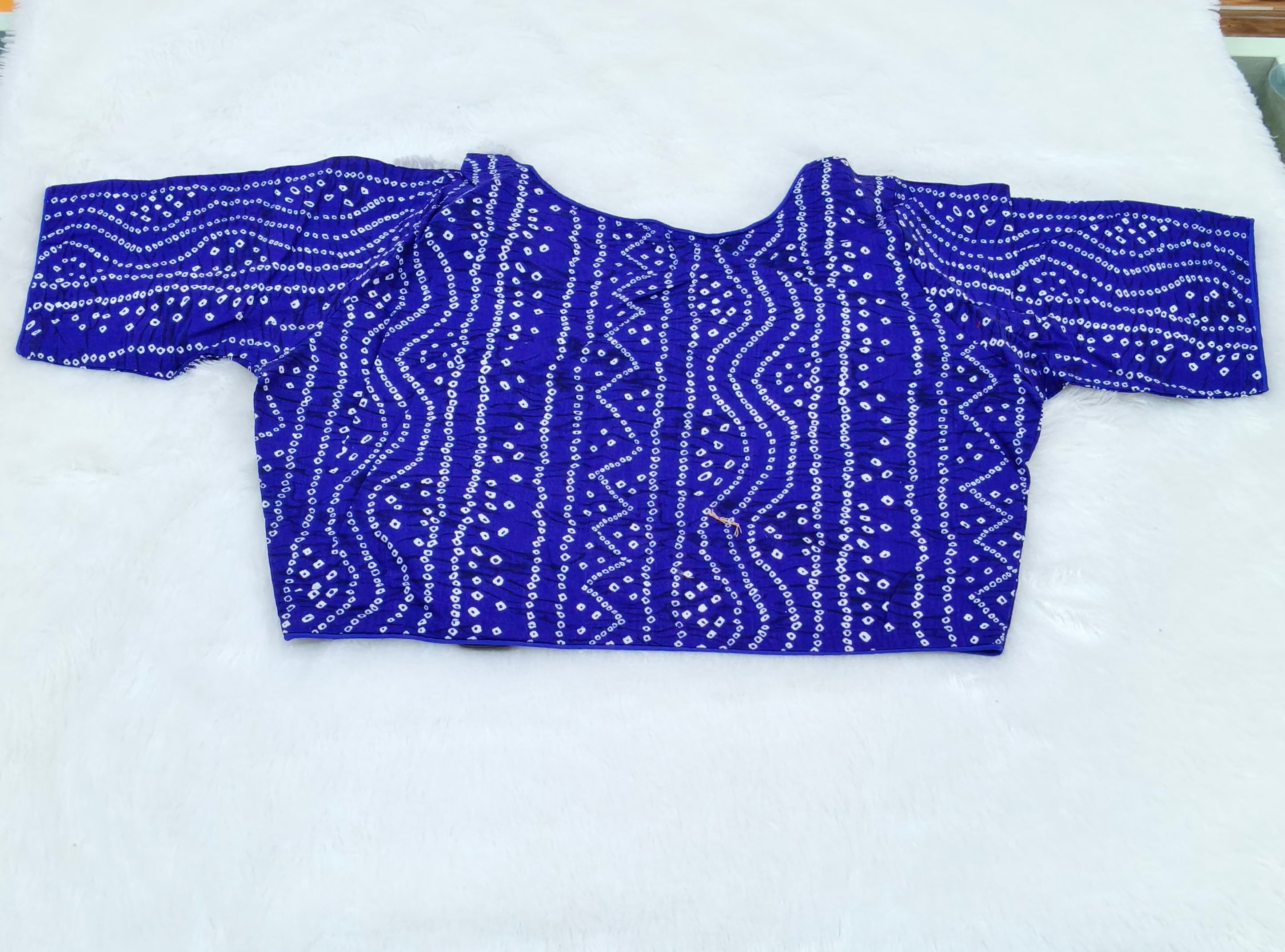 Royal Blue Bandhani Printed Pure Cotton Saree Blouse | Readymade