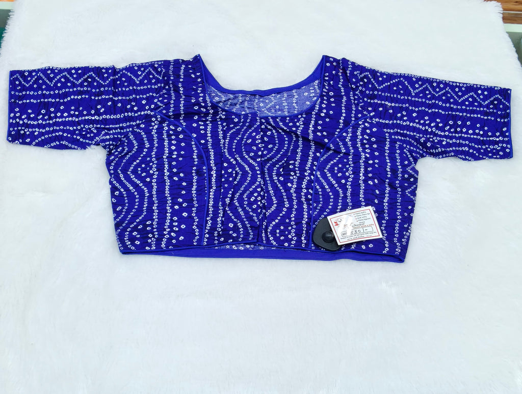 Royal Blue Bandhani Printed Pure Cotton Saree Blouse | Readymade