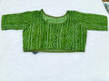 Olive Green Bandhani Printed Pure Cotton Saree Blouse | Readymade