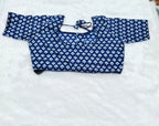 Navy Blue Geometric Printed Pure Cotton Saree Blouse | Readymade