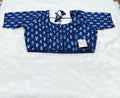 Navy Blue Abstract Printed Pure Cotton Saree Blouse | Readymade