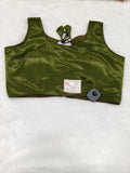 Olive Green Plain Pure Silk Saree Blouse | Readymade