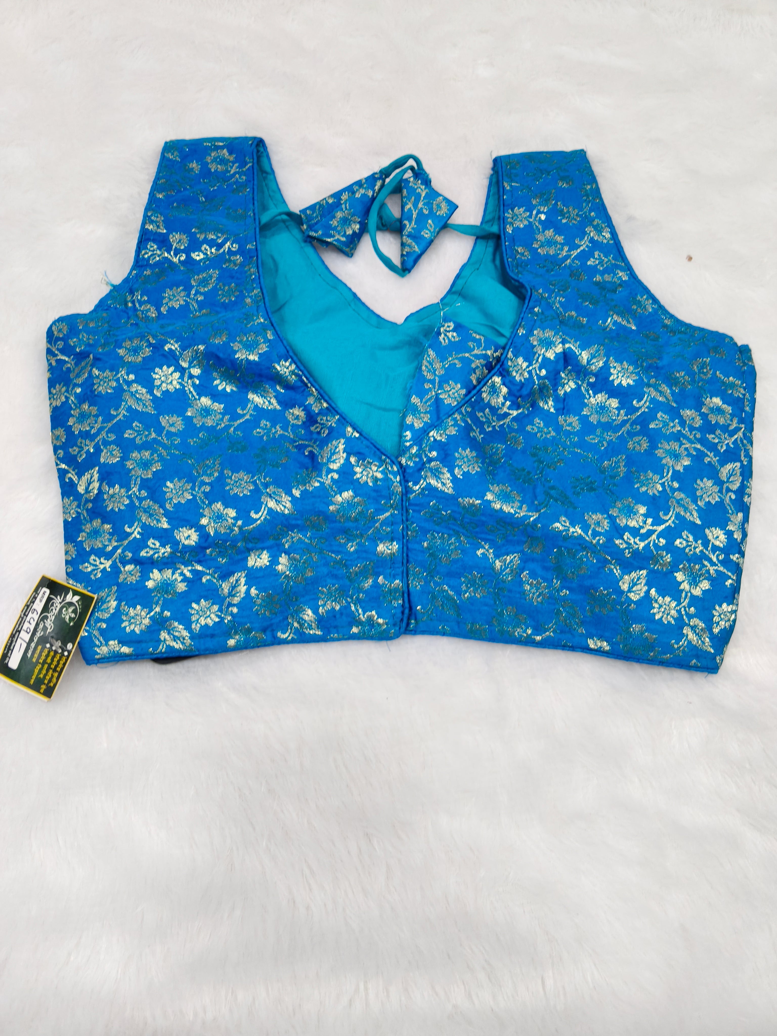 Royal Blue Banarasi Silk Brocade Design Saree Blouse | Readymade