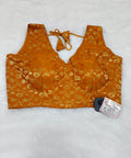 Mustard Orange Banarasi Silk Brocade Design Saree Blouse | Readymade