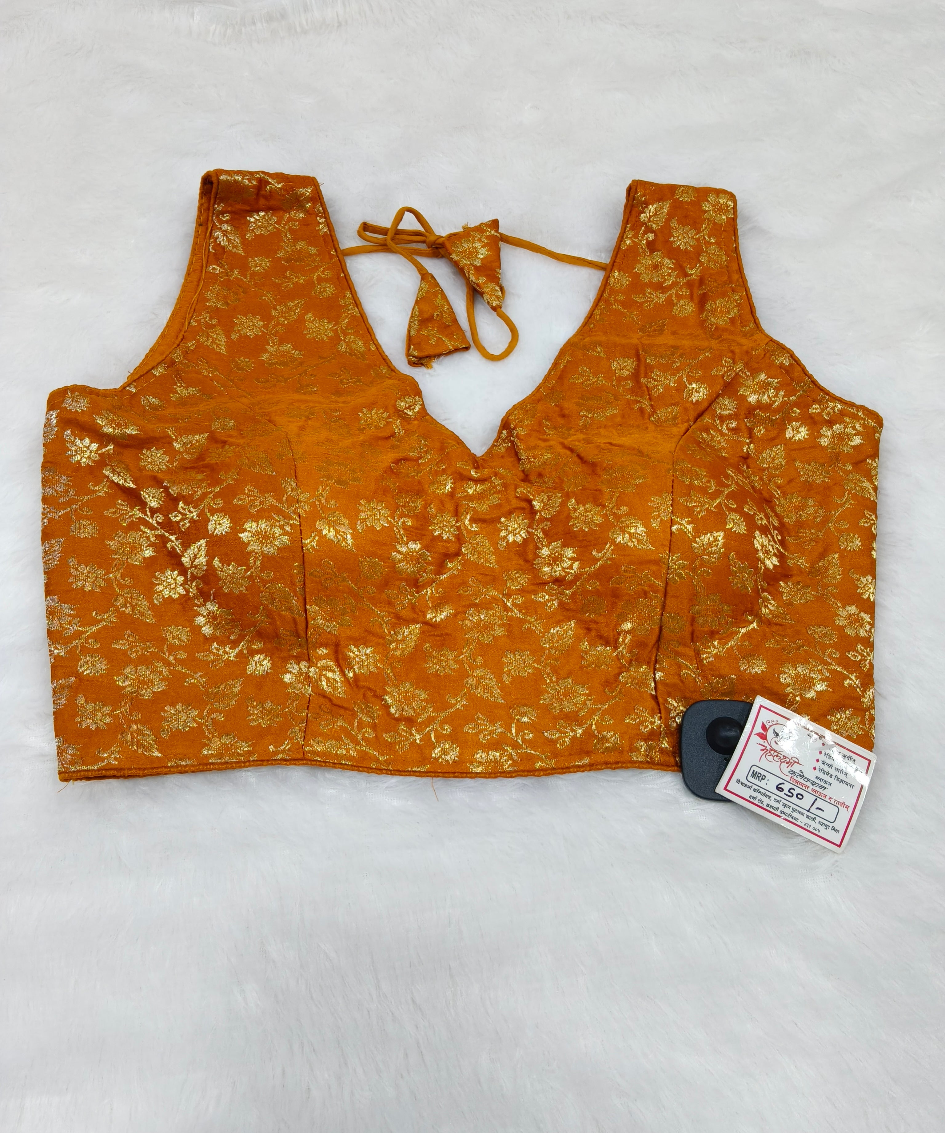 Mustard Orange Banarasi Silk Brocade Design Saree Blouse | Readymade
