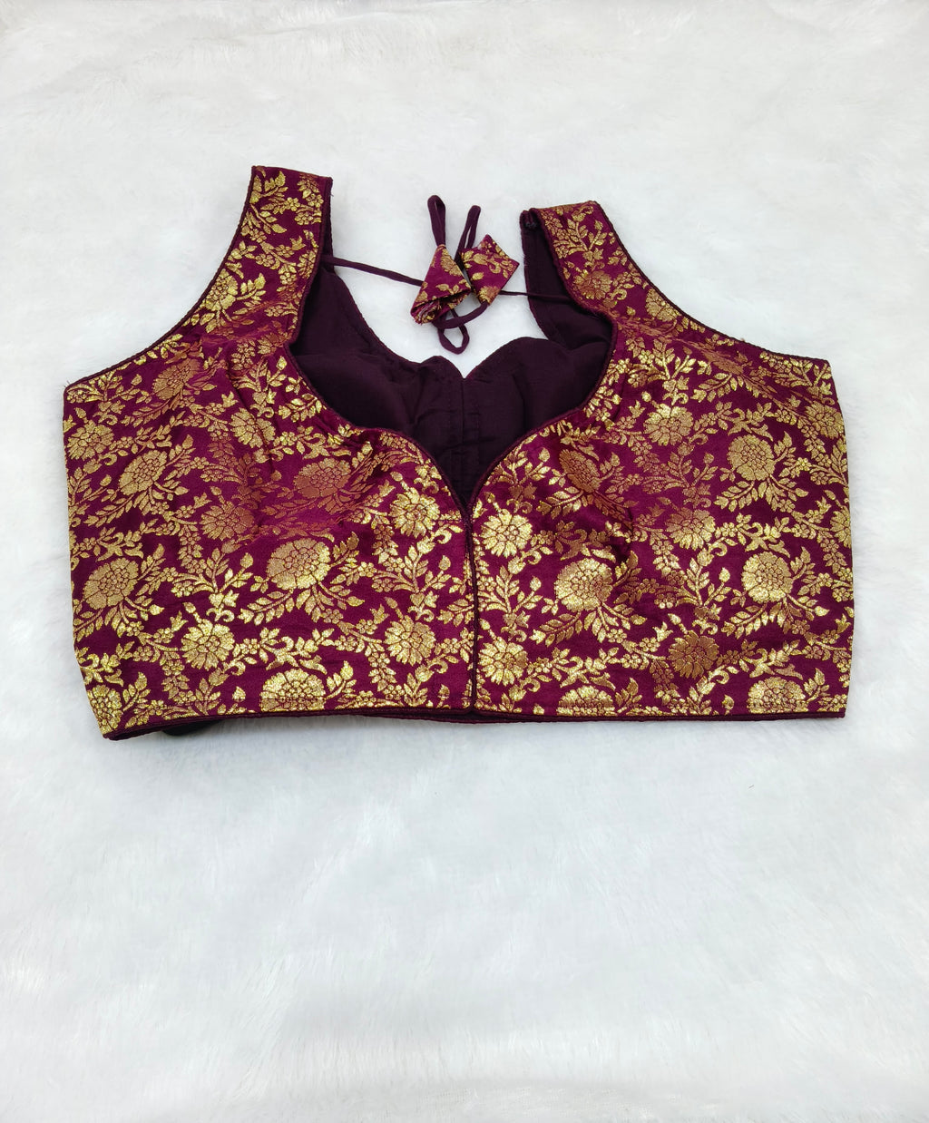 Wine Banarasi Silk Big Brocade Design Saree Blouse | Readymade