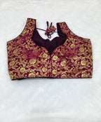 Wine Banarasi Silk Big Brocade Design Saree Blouse | Readymade