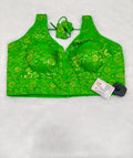 Parrot Green Banarasi Silk Big Brocade Design Saree Blouse | Readymade