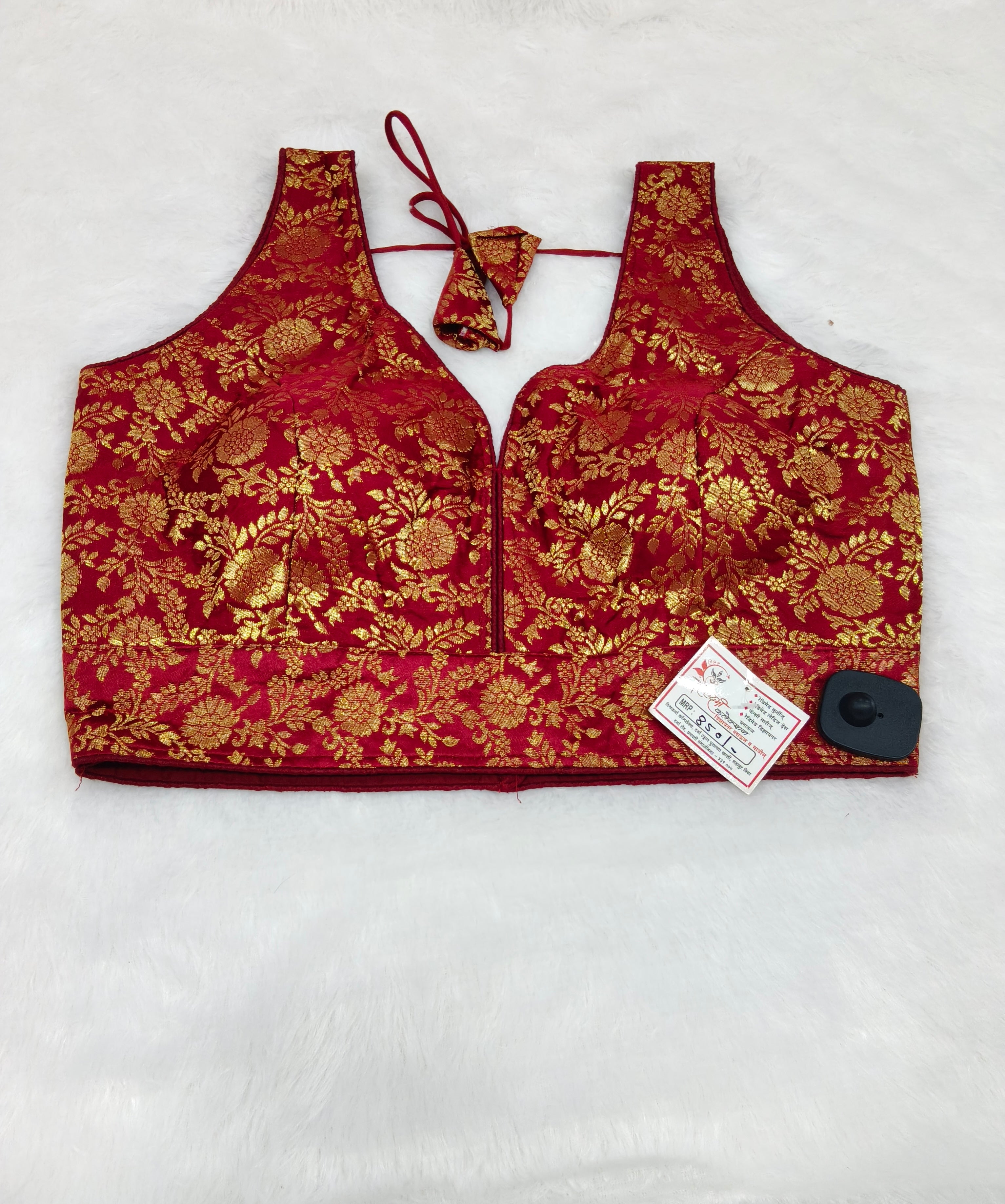 Ruby Red Banarasi Silk Big Brocade Design Saree Blouse | Readymade