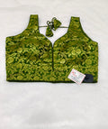 Olive Green Banarasi Silk Big Brocade Design Saree Blouse | Readymade