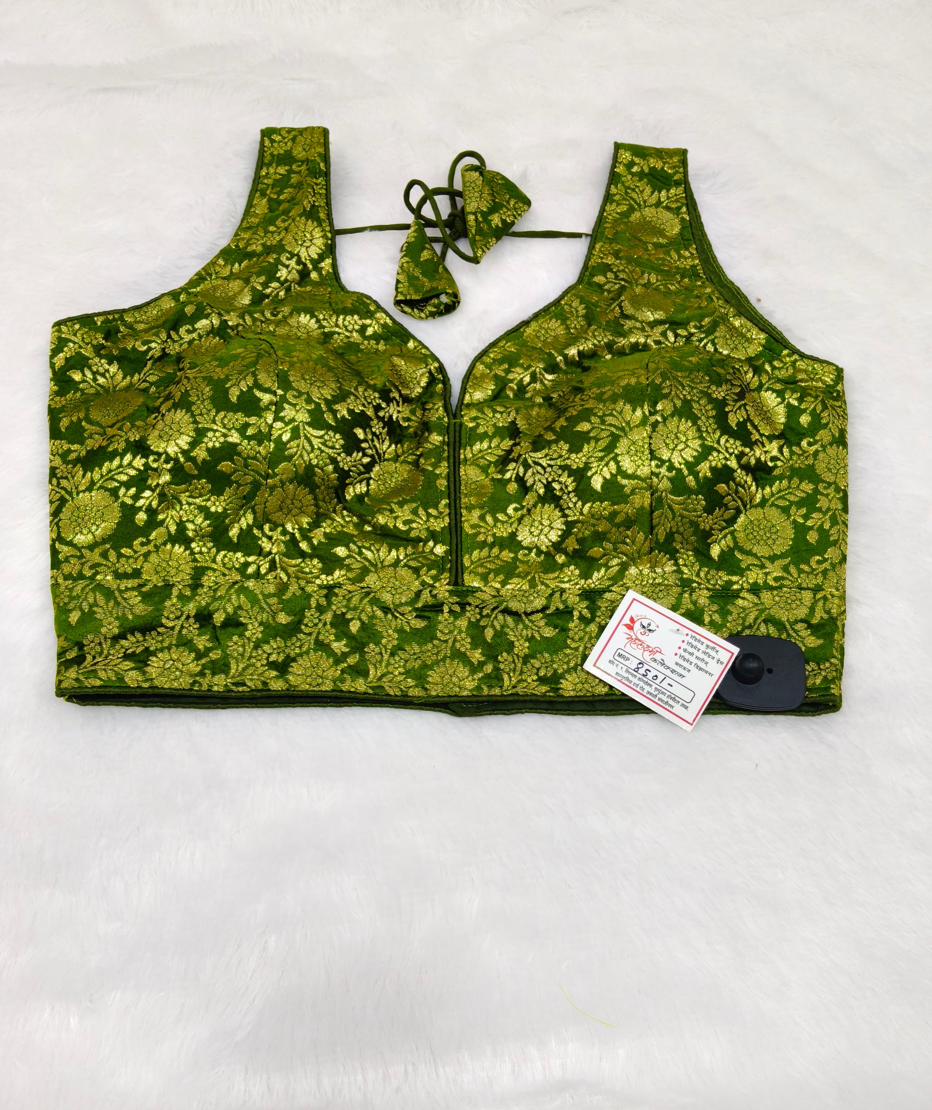 Olive Green Banarasi Silk Big Brocade Design Saree Blouse | Readymade