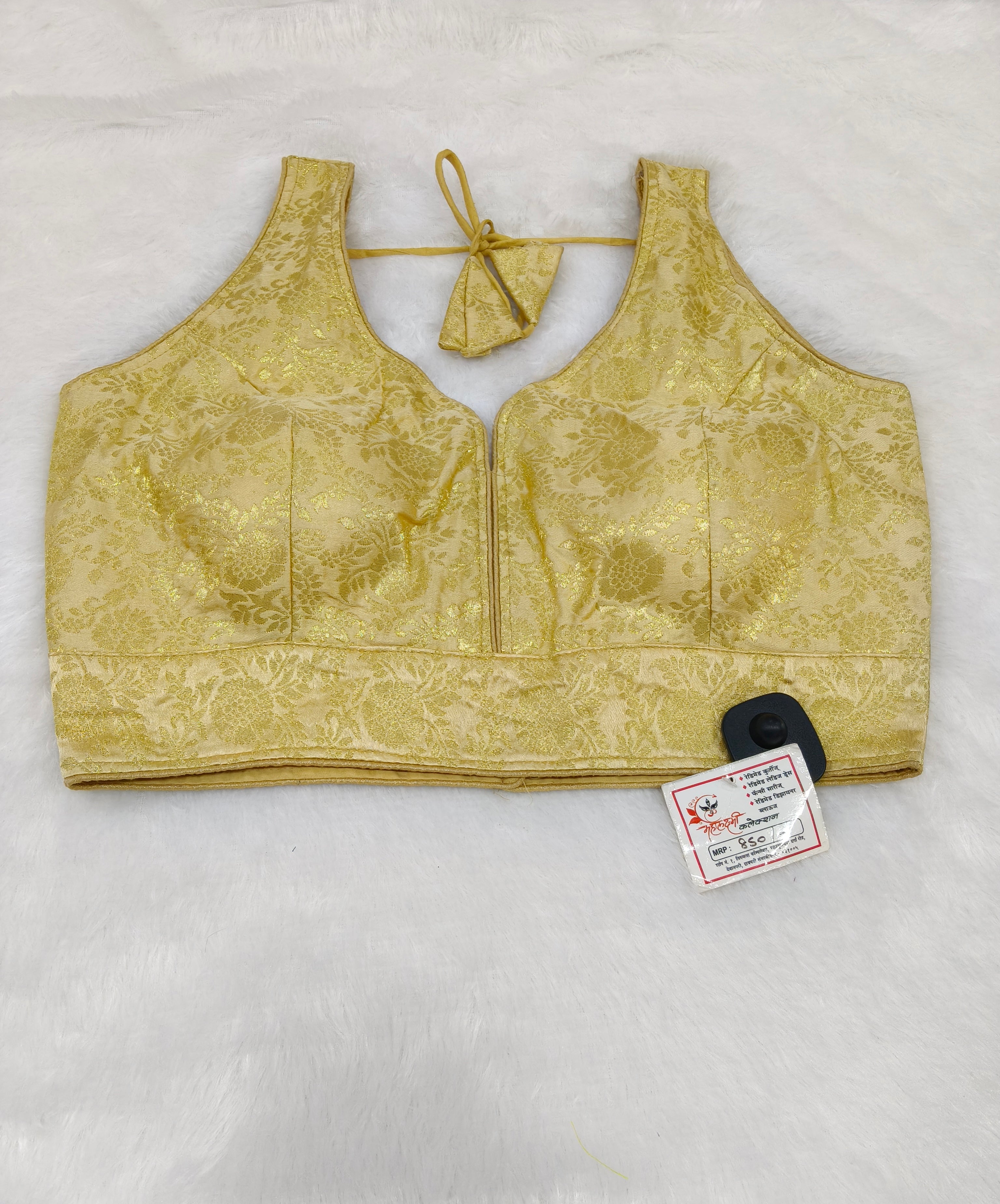Golden Beige Banarasi Silk Big Brocade Design Saree Blouse | Readymade
