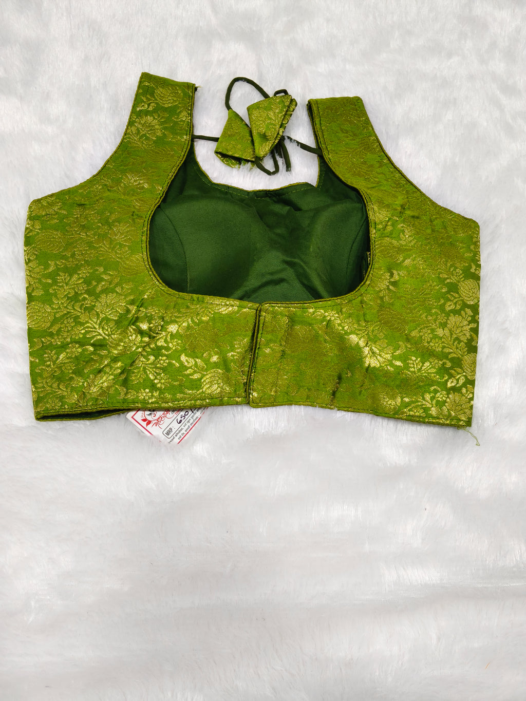 Olive Green Banarasi Silk Brocade Design Saree Blouse | Readymade