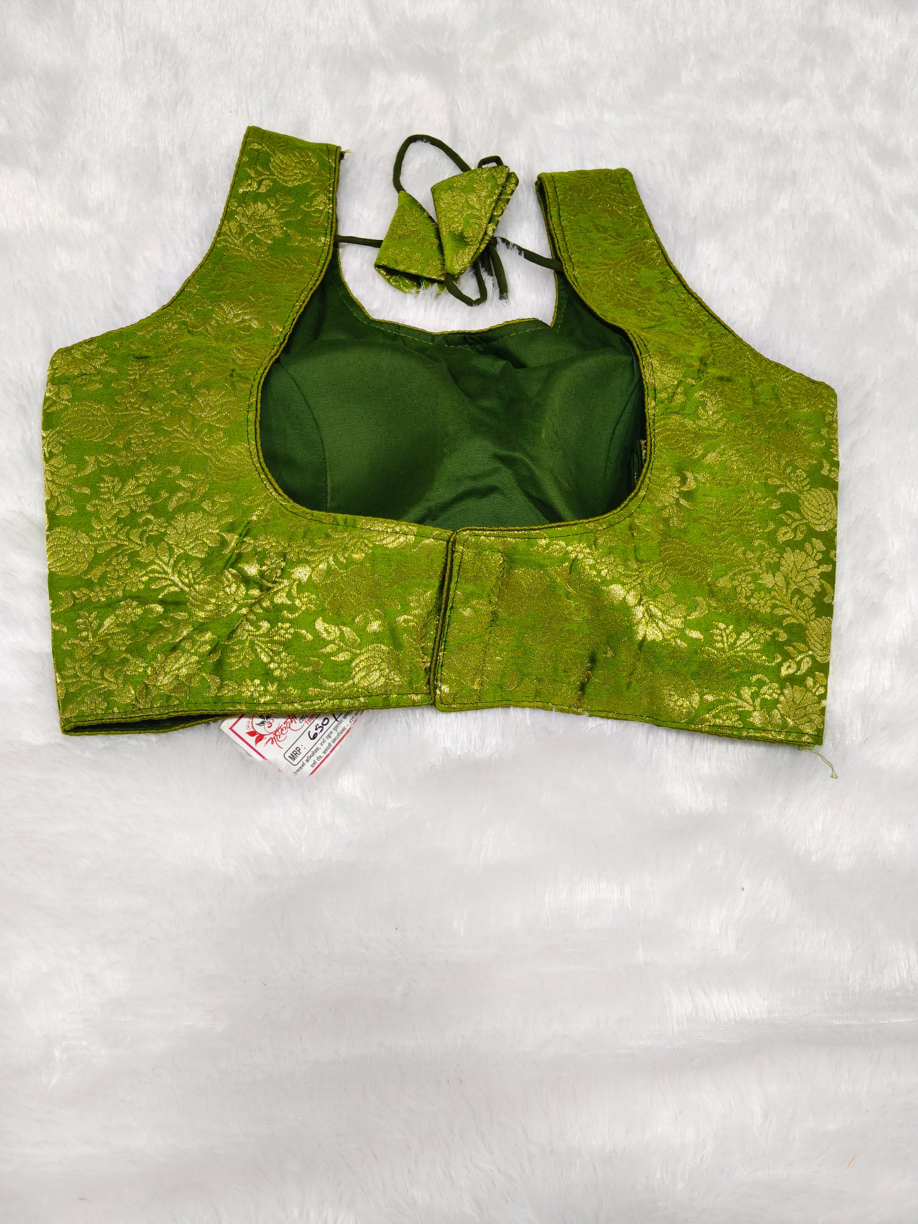 Olive Green Banarasi Silk Brocade Design Saree Blouse | Readymade
