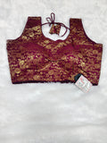 Wine Banarasi Silk Brocade Design Saree Blouse | Readymade