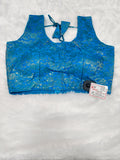 Sky Blue Banarasi Silk Brocade Design Saree Blouse | Readymade