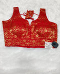 Bright Red Banarasi Silk Big Brocade Design Saree Blouse | Readymade