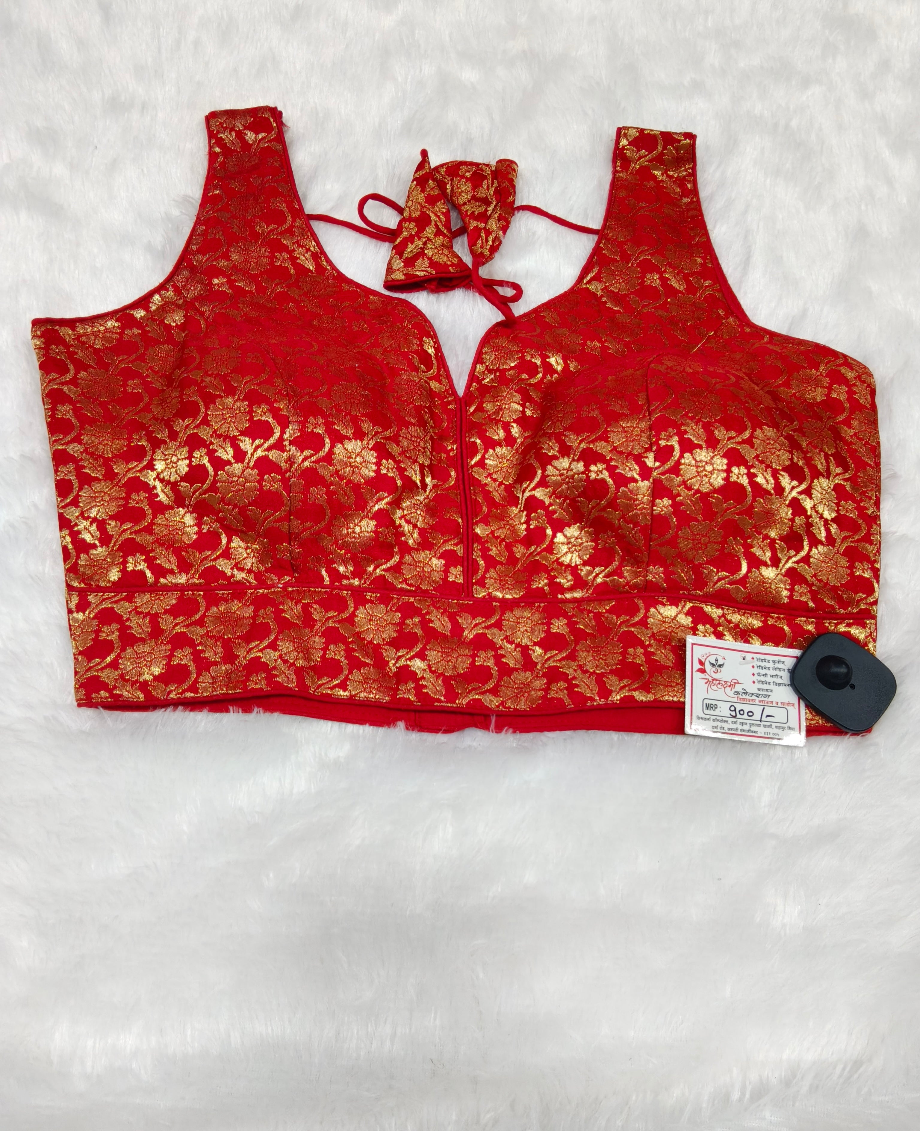 Bright Red Banarasi Silk Big Brocade Design Saree Blouse | Readymade