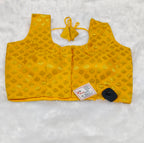 Mustard Yellow Banarasi Silk Betel Leaf Design Saree Blouse | Readymade