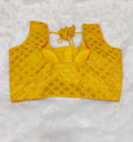 Mustard Yellow Banarasi Silk Betel Leaf Design Saree Blouse | Readymade