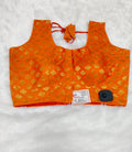 Orange Banarasi Silk Betel Leaf Design Saree Blouse | Readymade