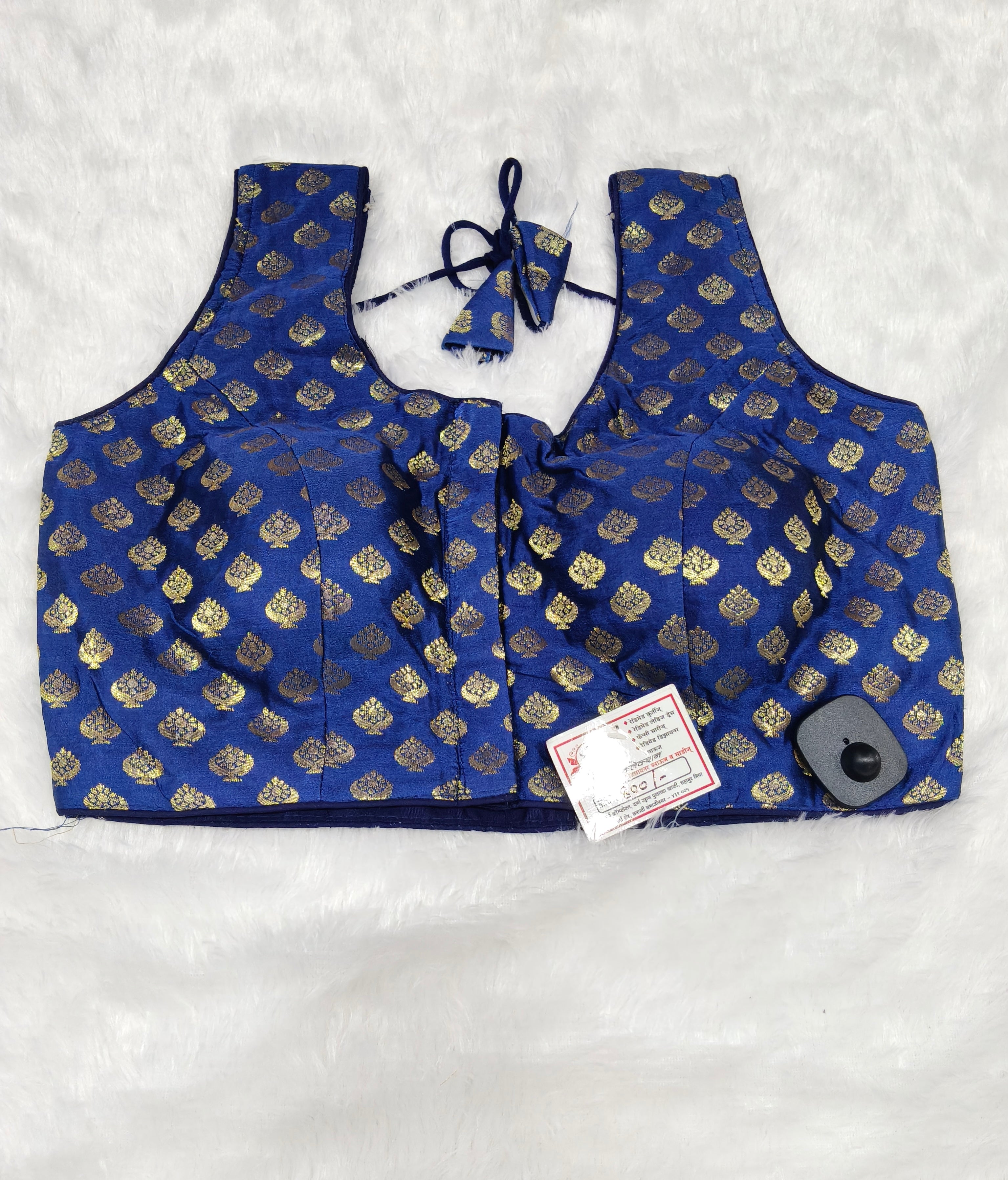 Royal Blue Banarasi Silk Betel Leaf Design Saree Blouse | Readymade