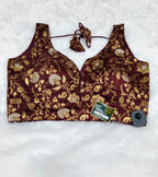 Maroon Banarasi Silk Gold Silver Brocade Design Saree Blouse | Readymade