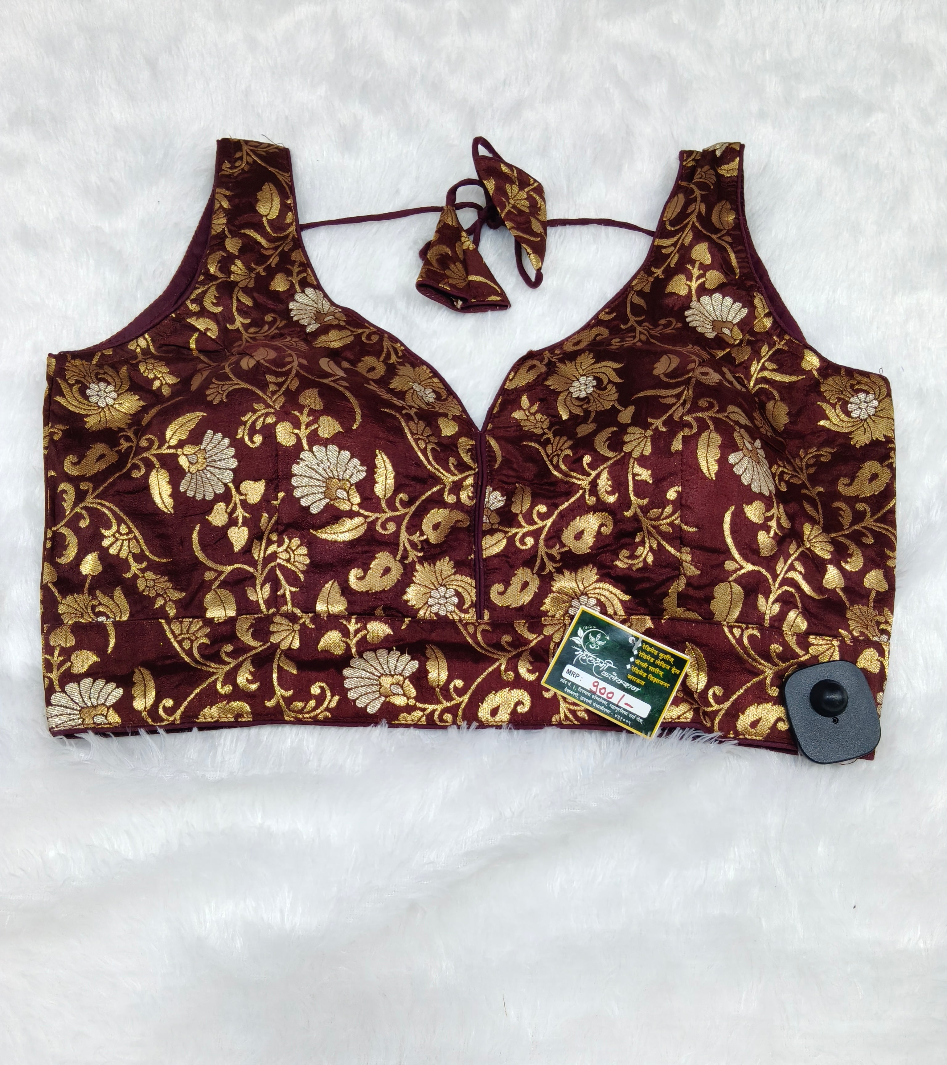 Maroon Banarasi Silk Gold Silver Brocade Design Saree Blouse | Readymade