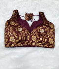 Maroon Banarasi Silk Gold Silver Brocade Design Saree Blouse | Readymade