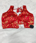 Red Banarasi Silk Gold Silver Brocade Design Saree Blouse | Readymade
