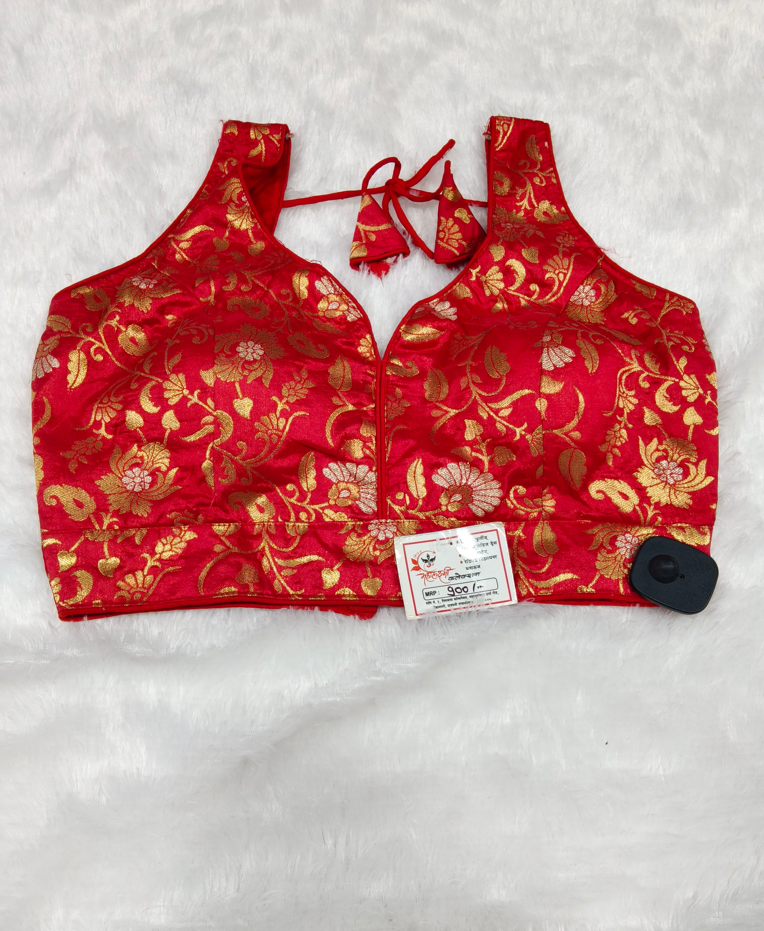 Red Banarasi Silk Gold Silver Brocade Design Saree Blouse | Readymade