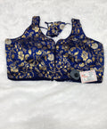 Royal Blue Banarasi Silk Gold Silver Brocade Design Saree Blouse | Readymade